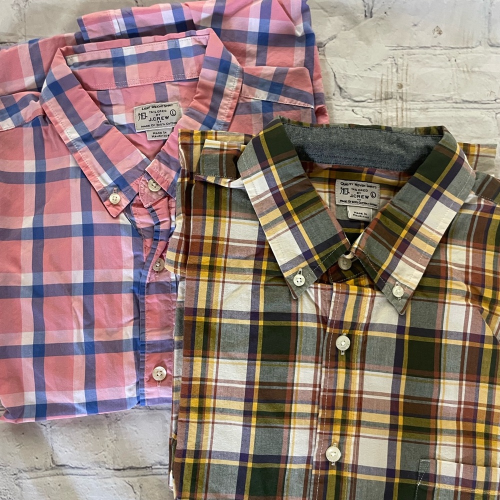 Mens J. Crew Plaid Shirts Bundle- Pink, Blue, Yellow, and Green
